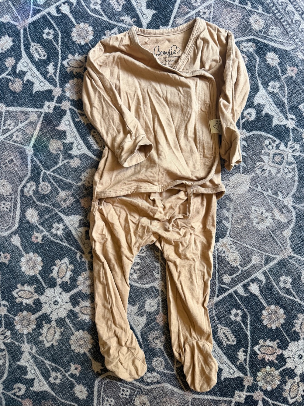 Bonsie Beige Organic Baby Footed Set